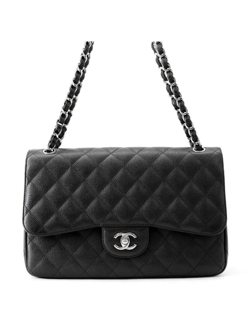 Chanel Chain Shoulder Bag Quilted 30 Caviar Leather CC Logo Black